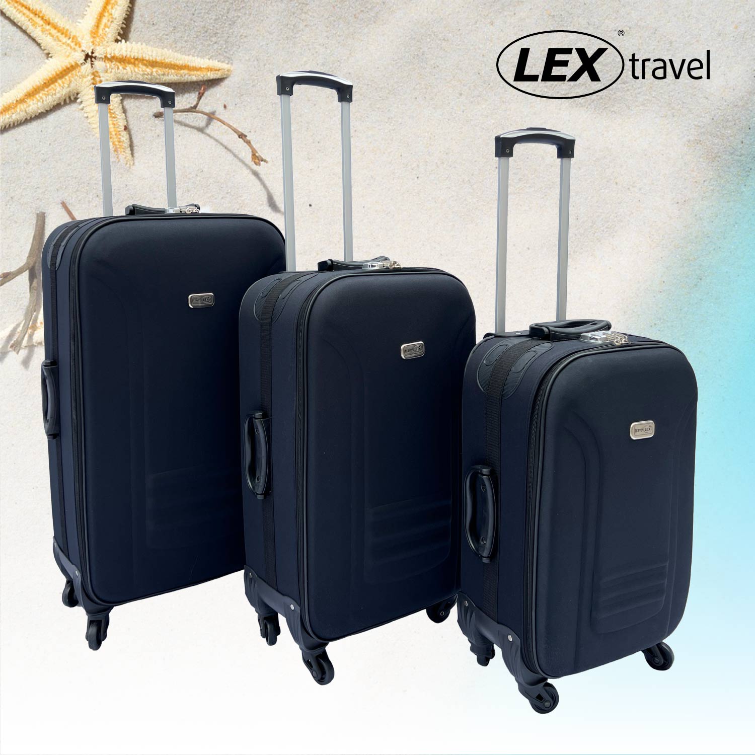 Reisekoffer Stoffkoffer Trolley Set 3 tlg. Rollkoffer Travel Gepäck Hangepäck Schwarz