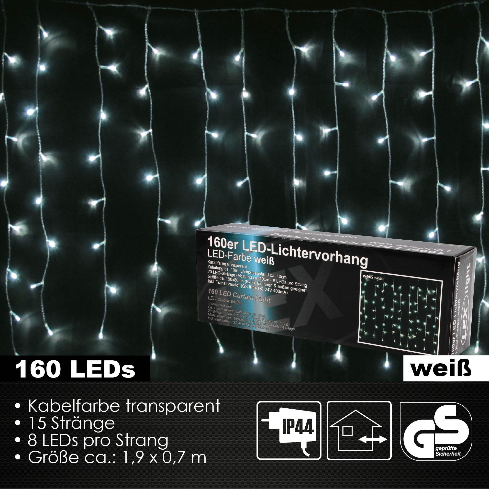 120/160er LED Lichtervorhang Lichterkette Außen Innen Weihnachtslicht 2 Farben