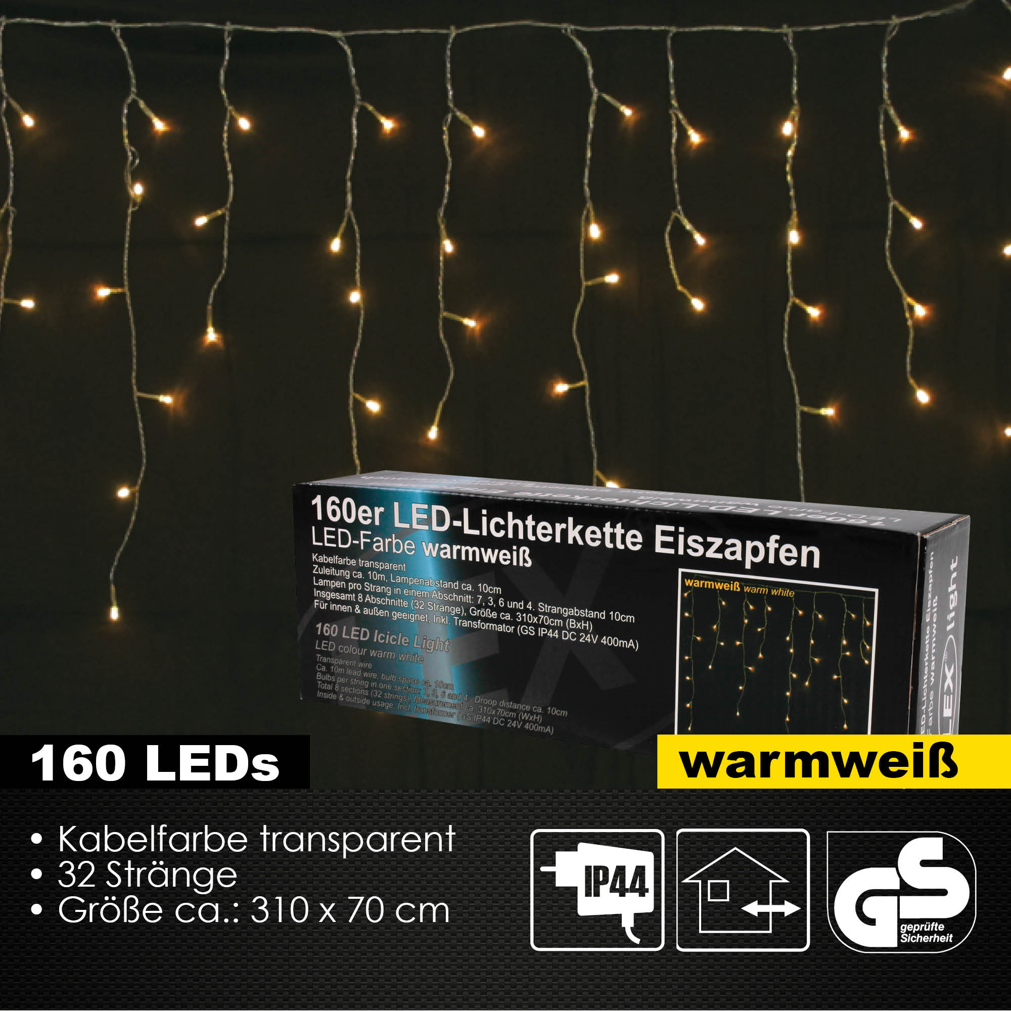 120/160er LED Eiszapfen Lichtervorhang Außen Innen Weihnachtsbeleuchtung