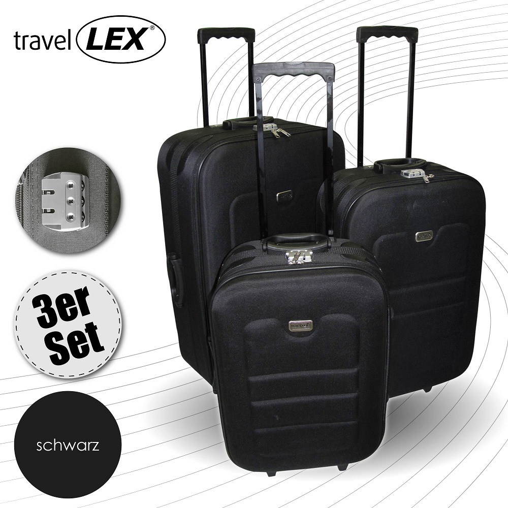 LEX 3tlg. EVA Reisekoffer Set Trolley Reisetasche Reisegepäck Koffer schwarz