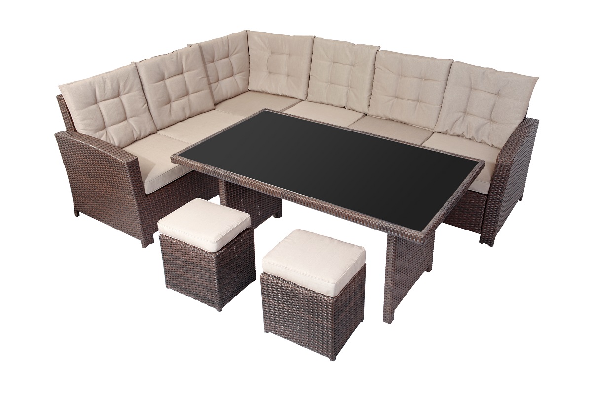 XXL Alu Polyrattan Terrassen Lounge Gartenlounge Sitzgruppe Glastisch 5/4/2-tlg.