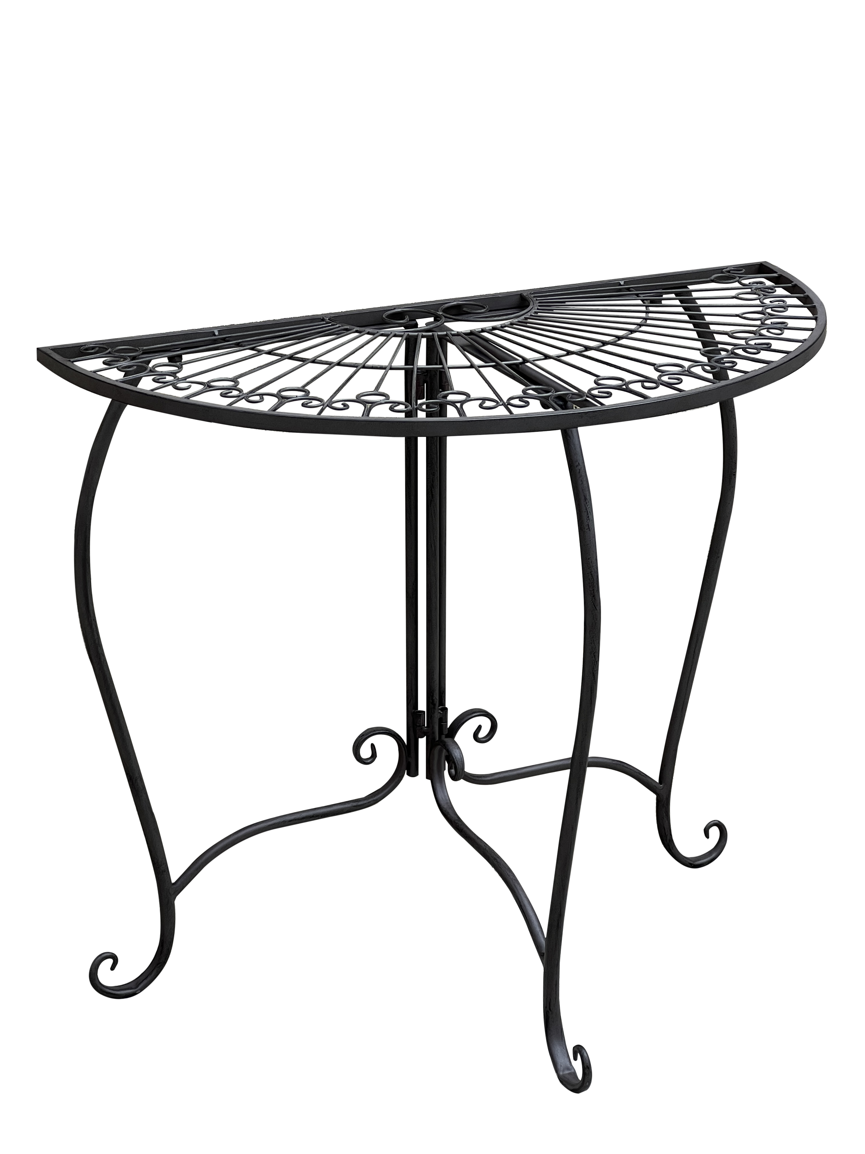 Beistelltisch Metalltisch Garten Vintage Style halbrund klappbar schwarz-kaffeebraun