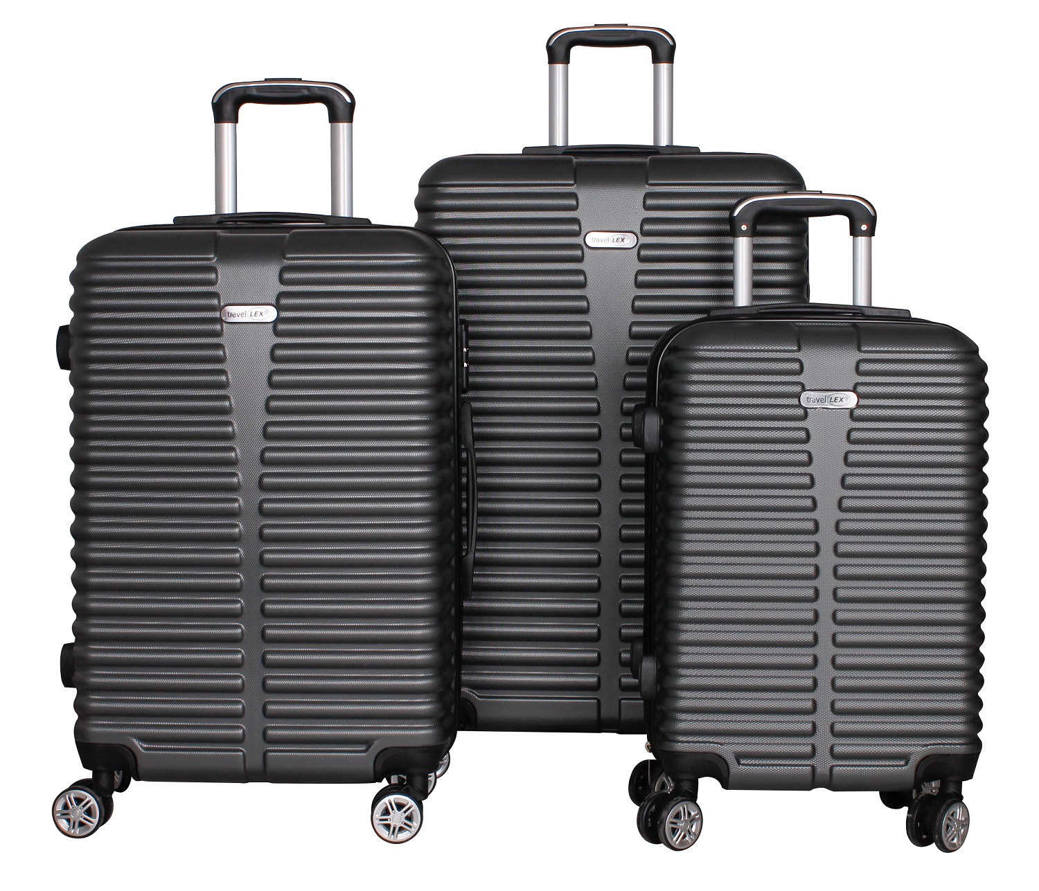 LEX 3tlg. ABS Reisekoffer Trolley Reisetasche Reisegepäck Doppelräder Stahlgrau