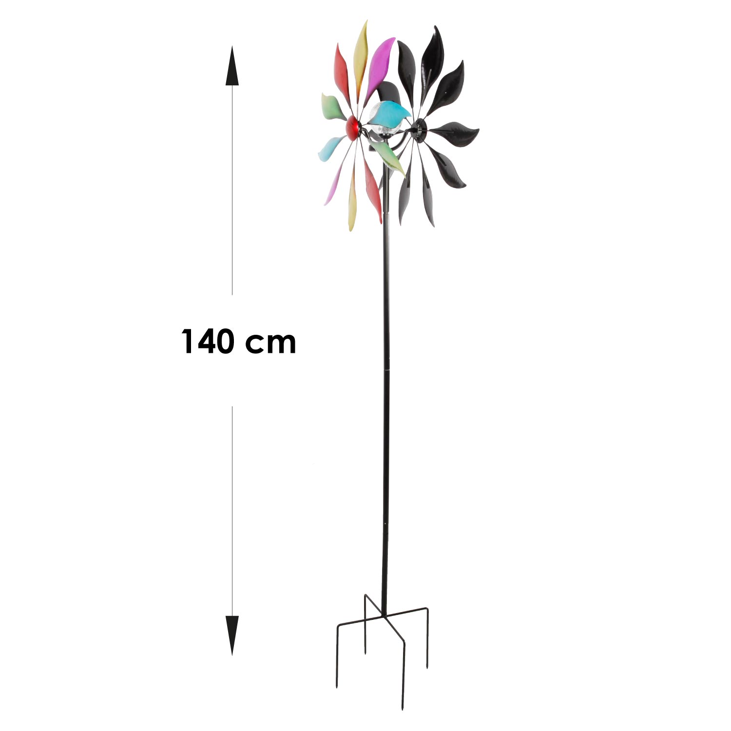 Windrad Windspiel Metall mit Solar LED Glaskugel Metall bunt Erdspieß Gartendeko