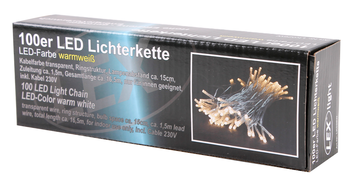 100er LED Lichterkette transp. Kabel Innen Partylichterkette Beleuchtung warmweiß