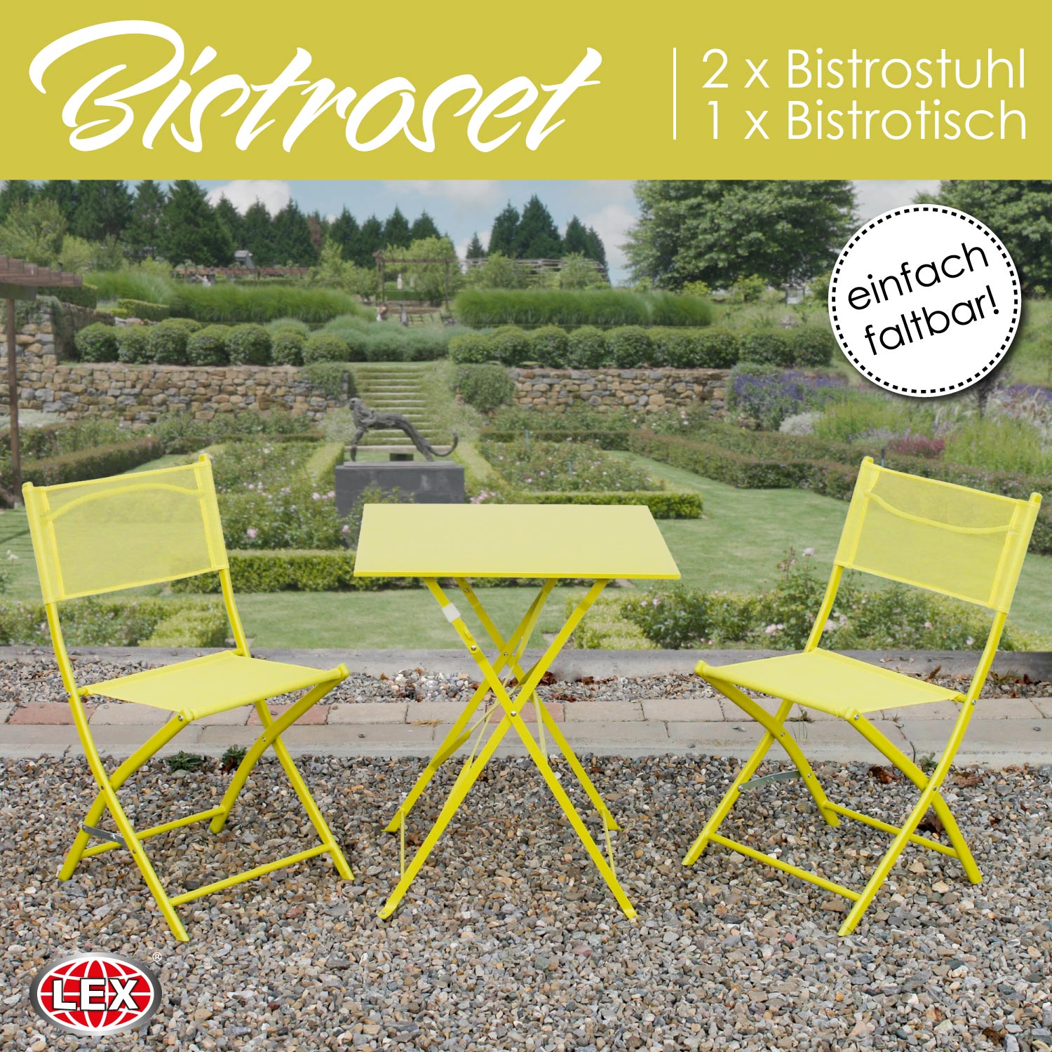 Bistro Set Sitzgruppe Gartenset Gartenmöbel Sitzgarnitur 3-teilig lime