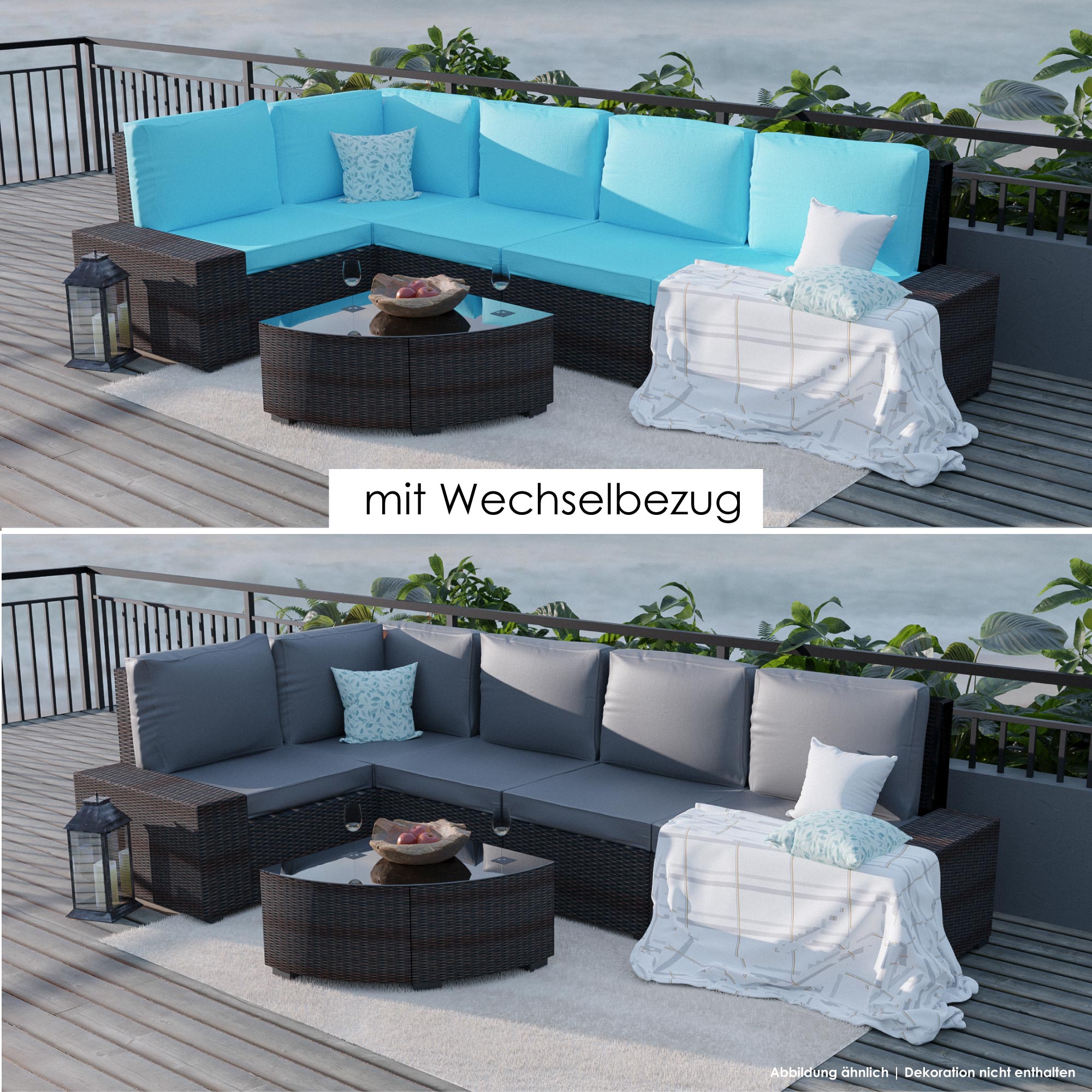 XXL Polyrattan Lounge Set 6tlg. Indoor Outdoor Gartenlounge Sitzgruppe Ecklounge