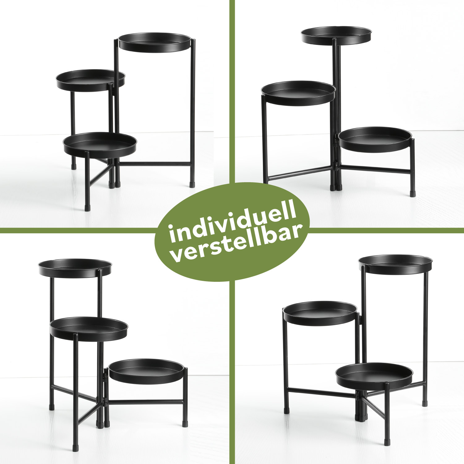 Pflanzenständer Blumentopfständer Pflanzenregal 3 Etagen schwarz Metall