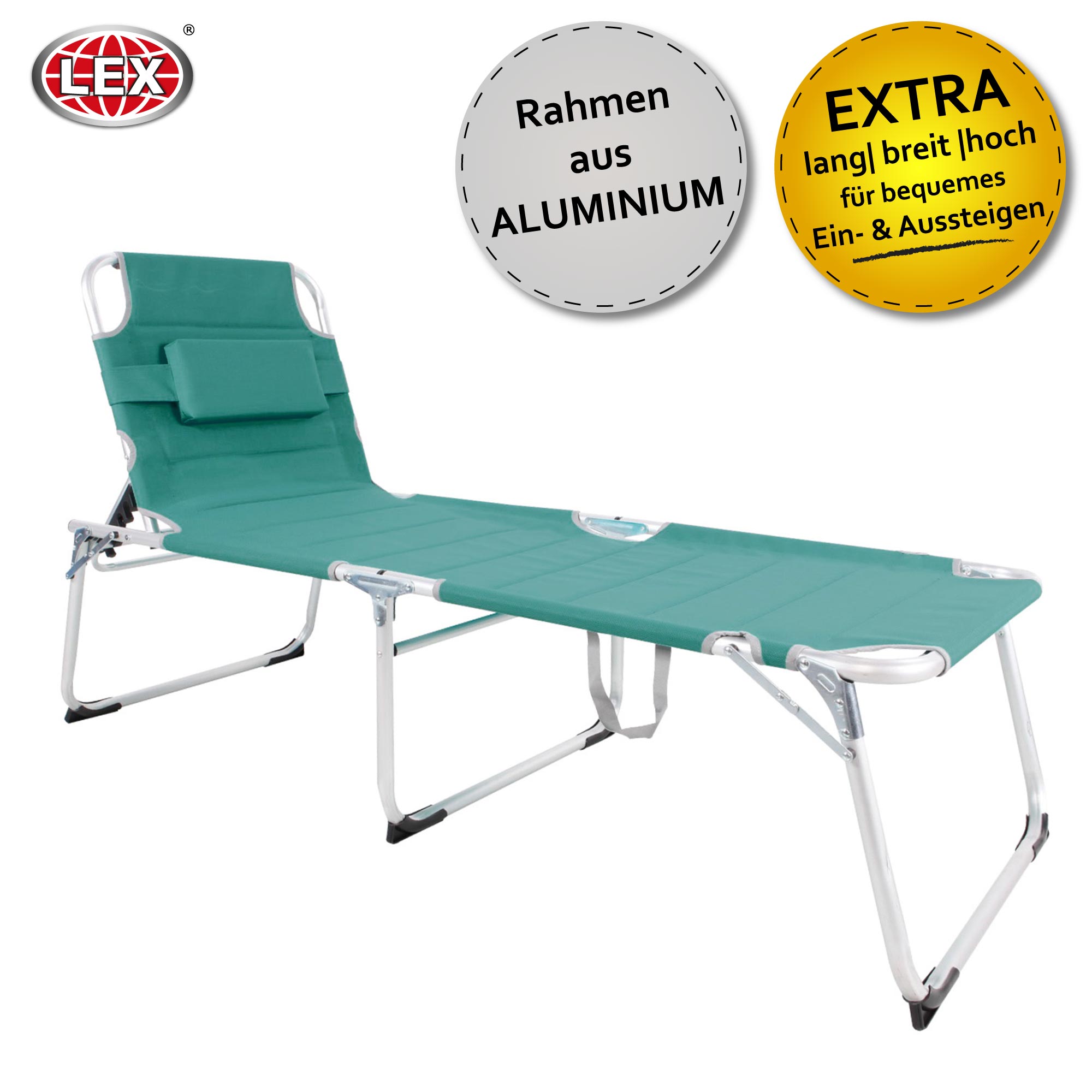 2er-Set XXL Aluminium Gartenliege Sonnenliege gepolstert Kopfkissen klappbar 2 m