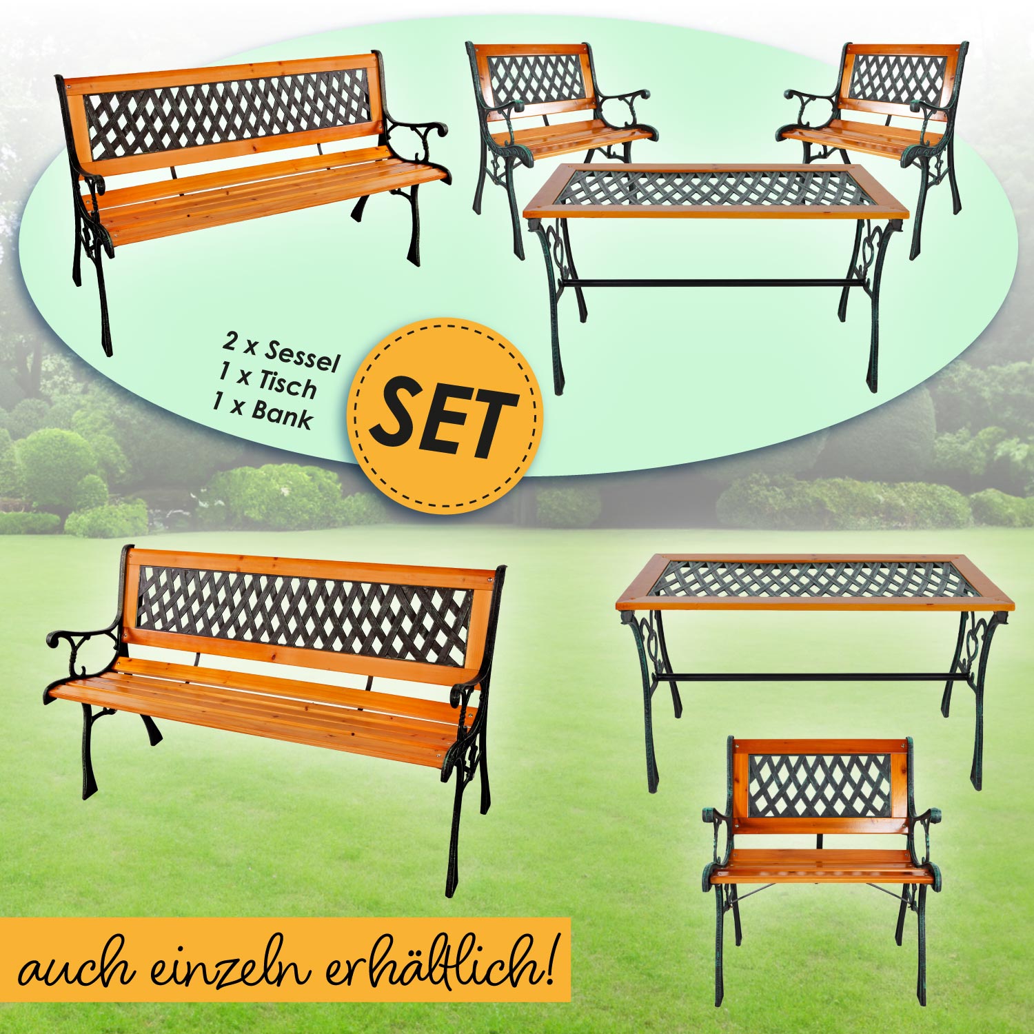 Gartenmöbel Tannenholz Parkbank Gartentisch Gartenstuhl Sitzgruppe wählbar