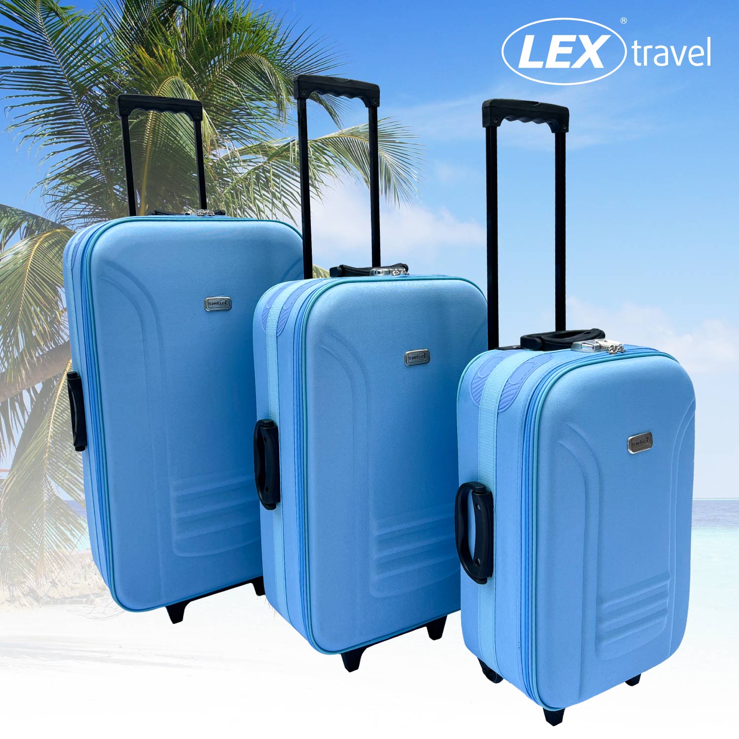 Reisekoffer Stoffkoffer Trolley Gepäck Set 3 tlg. Travel Rollkoffer Hangepäck Blau