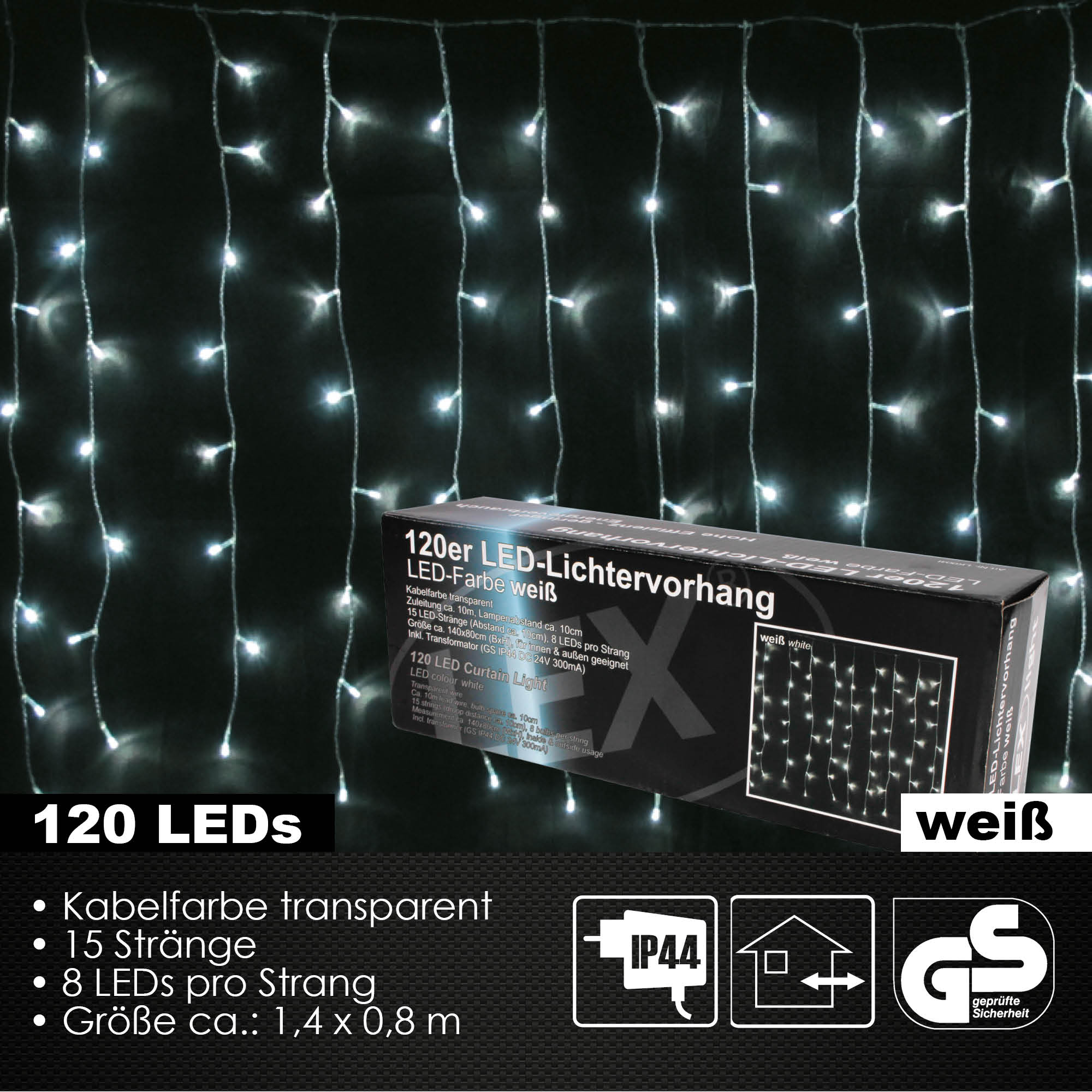 120/160er LED Lichtervorhang Lichterkette Außen Innen Weihnachtslicht 2 Farben