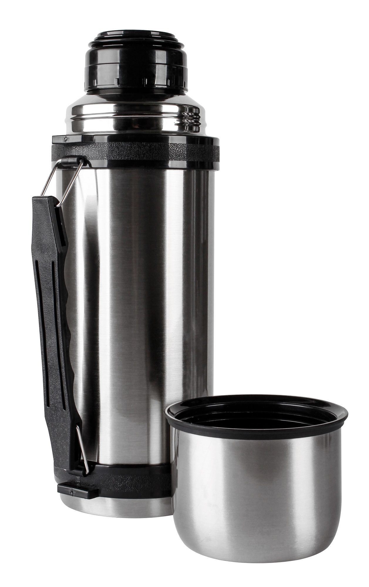 Edelstahl-Thermoskanne mit Tragegriff Gurt Trinkbecher Thermosflasche Tee Kaffee