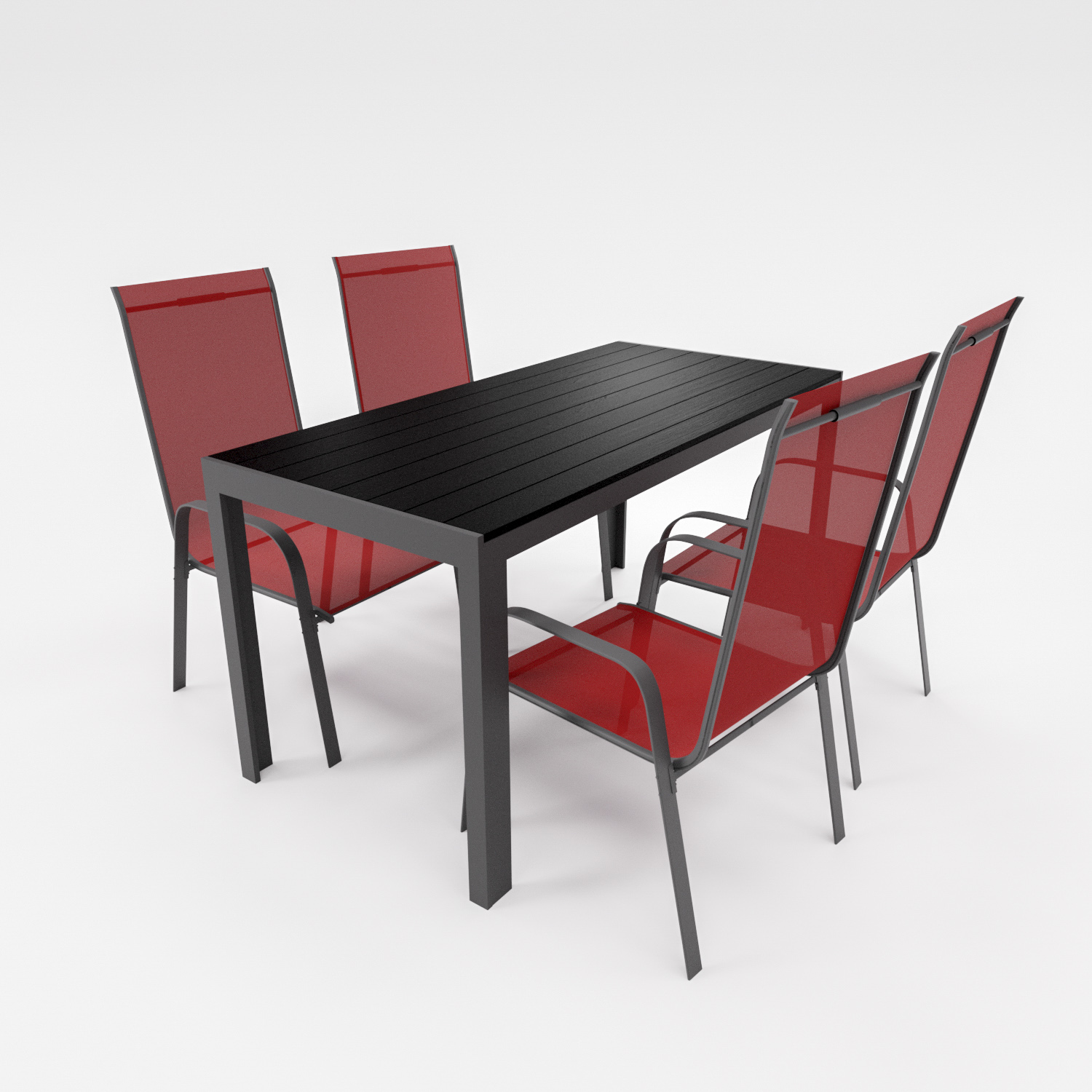 Essgruppe Set Alu Tisch 5-tlg. 4x Stapelsessel Gartenmöbel Sitzgruppe Gartenset burgundrot