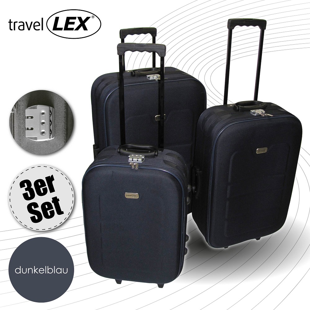 LEX 3tlg. EVA Reisekoffer Set Trolley Reisetasche Reisegepäck Koffer dunkelblau