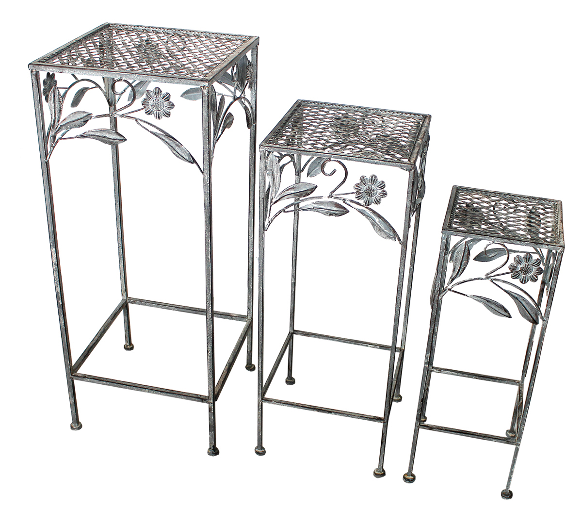 Hocker Set 3tlg. Gartendeko Eisenhocker Pflanzenständer Blumenhocker Antik Grau