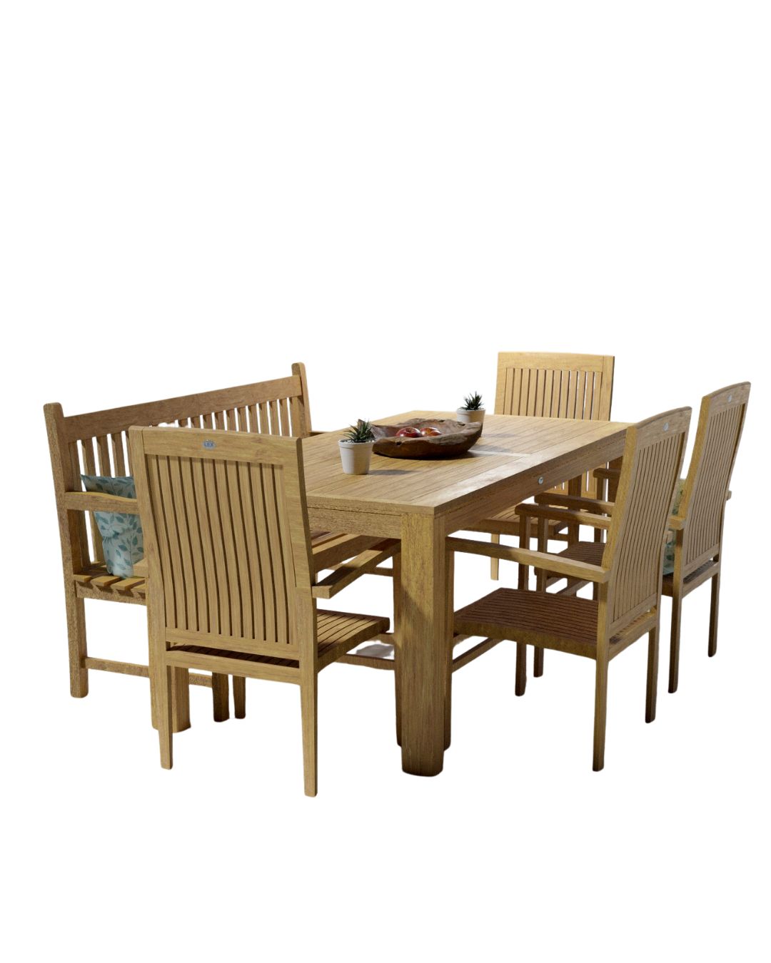 Teak Gartensitzgruppe Teakholz 4xSessel Bank Tisch 180 cm Esszimmer Gartenmöbel