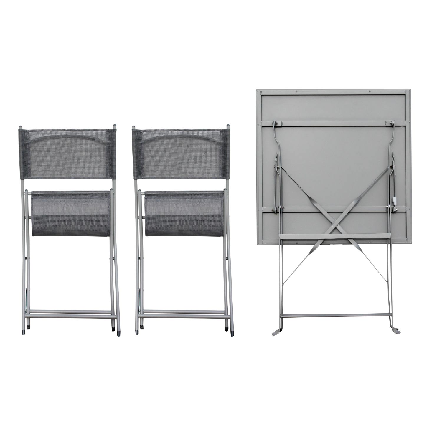 Bistro Set Sitzgruppe Gartenset Gartenmöbel Sitzgarnitur 3-teilig grau