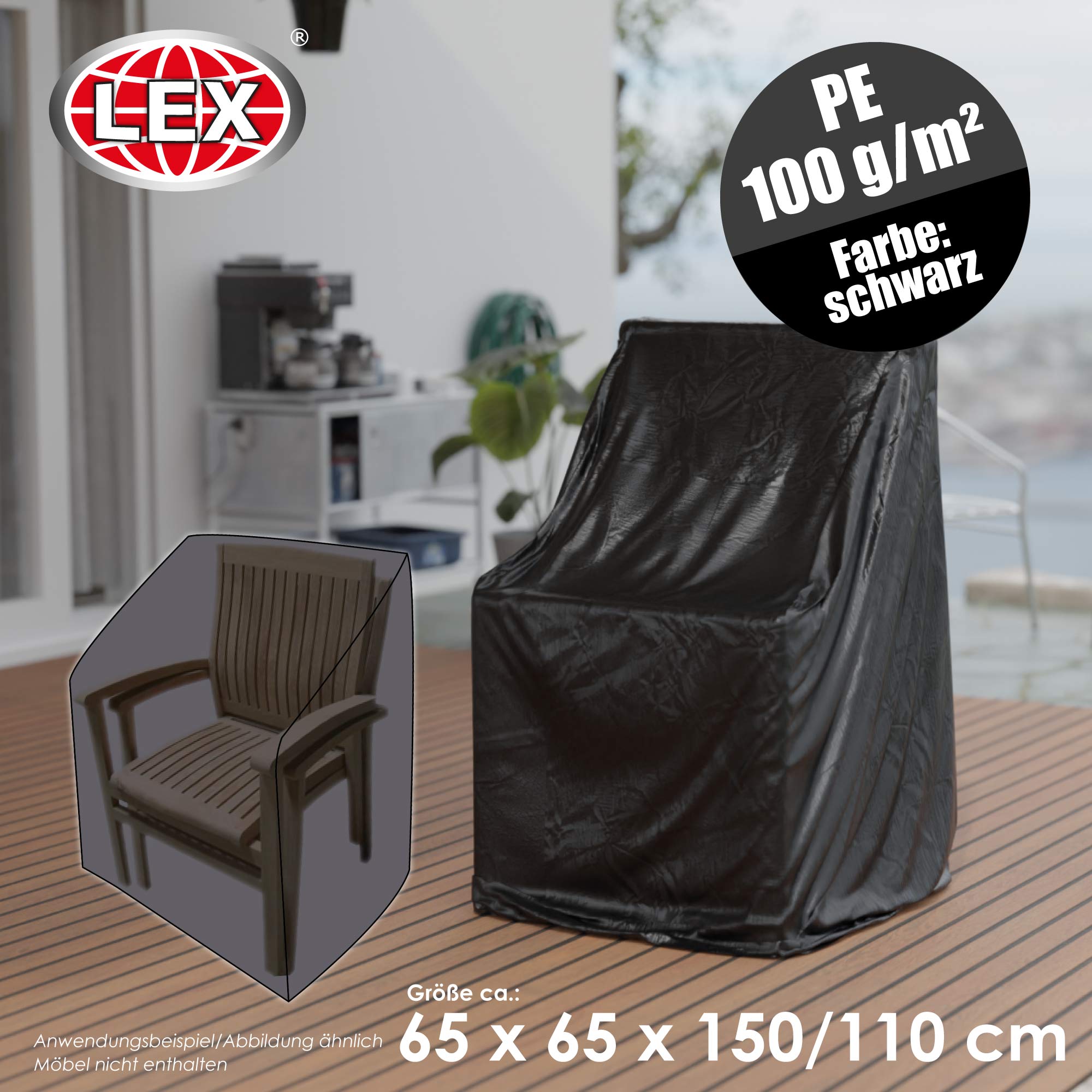 Schutzhülle für Stapelstühle Relaxstühle Schutzhaube Abdeckung 65x65x150/110 cm