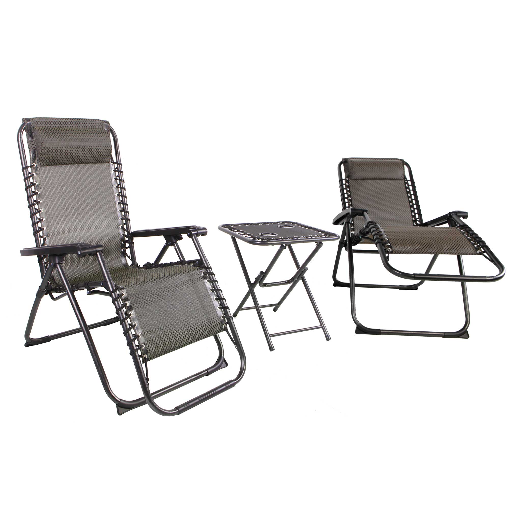 3 tlg. Relax Set Sessel m. Kopfkissen Tisch Gartenstuhl Gartenmöbel Liegesessel schwarz/taupe